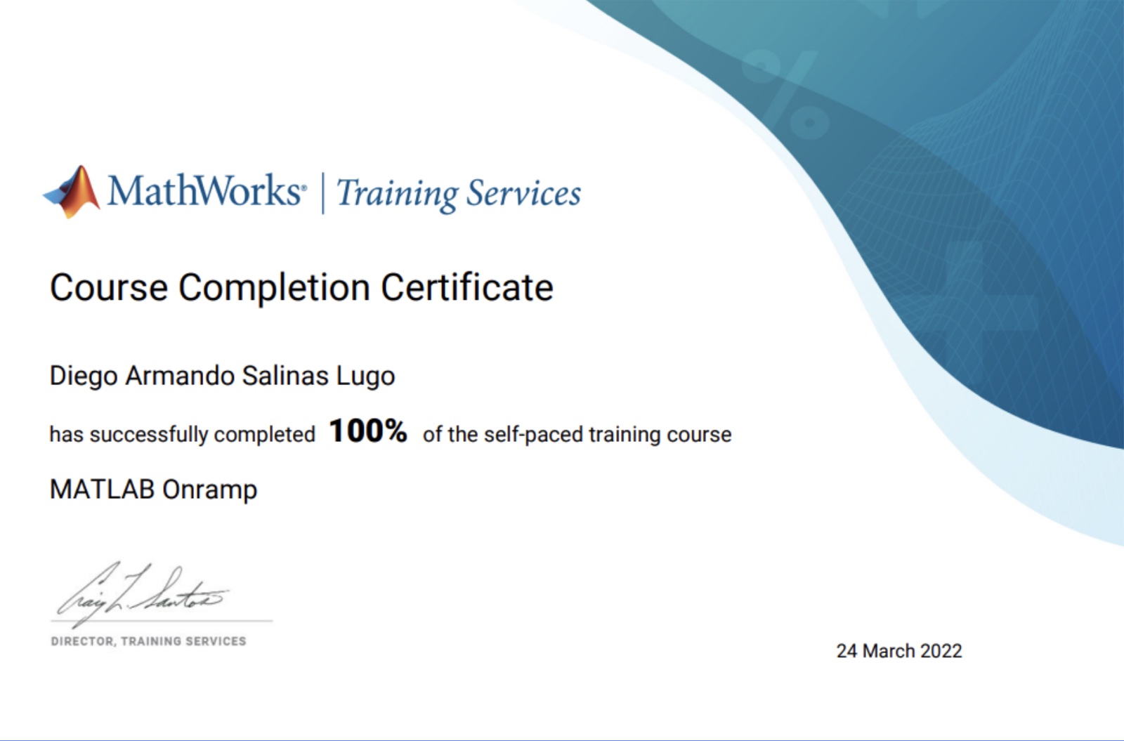 MATLAB Onramp certificate